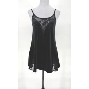Urban Outfitters Black Velvet Lace Trim Deep V‎ Cami Slip Dress Y2K Short S